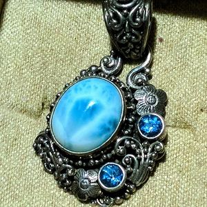 Beautiful turquoise and Swiss blue topaz sterling silver pendant